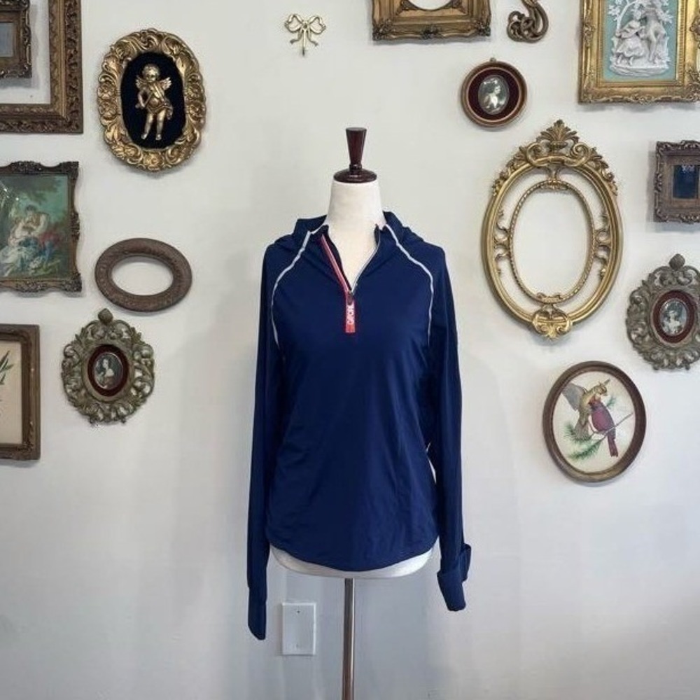 G/FORE Men's Navy Blue Quarter Zip Hooded Windbreaker Jacket Size L